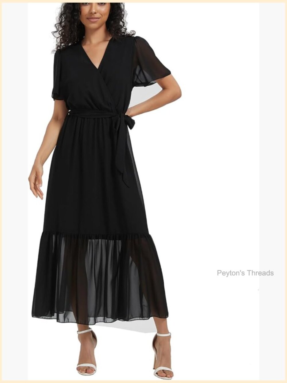 Bohemian Floral Chiffon Dress Cap Sleeve V-Neck Ruffle Long Flowy Casual